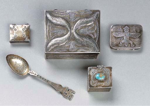 A GROUP OF FIVE NAVAJO SILVER OBJECTS