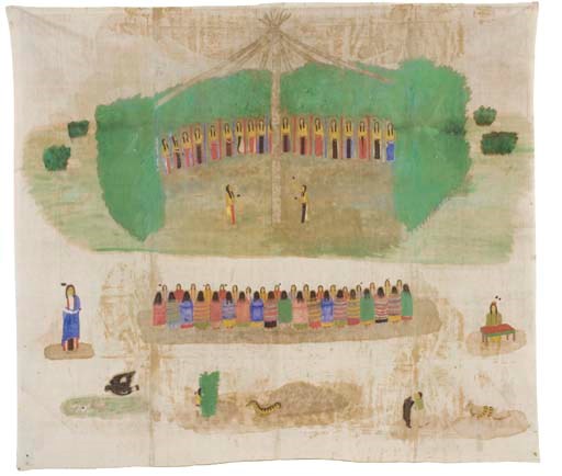 A UTE PAINTED PICTOGRAPHIC MUSLIN