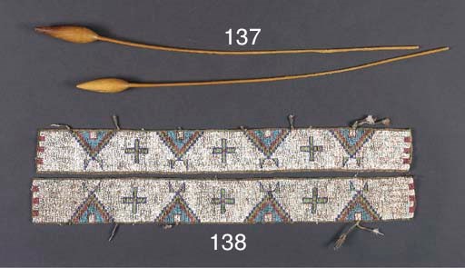 A PAIR OF SIOUX BEADED HIDE LEGGING STRIPS