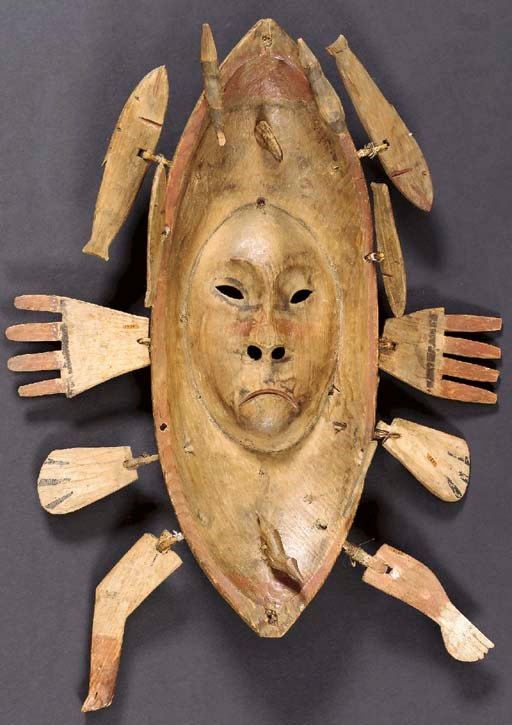 A YUPIK ESKIMO POLYCHROME WOOD DANCE MASK