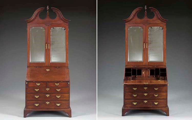 A QUEEN ANNE WALNUT DESK-AND-BOOKCASE