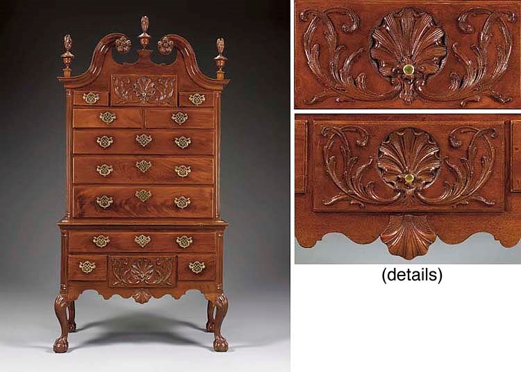 A CHIPPENDALE CARVED MAHOGANY HIGH CHEST-OF-DRAWERS