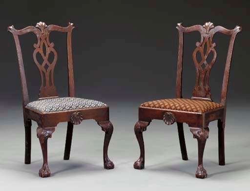 A PAIR OF CHIPPENDALE CARVED MAHOGANY SIDE CHAIRS