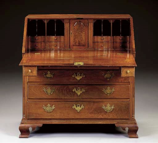 A CHIPPENDALE WALNUT SLANT-FRONT DESK