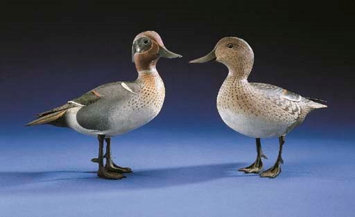 A PAIR OF STANDING GREENWING TEAL 	 (2)