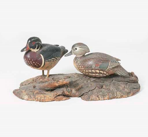 A WOOD DUCK HEN AND DRAKE