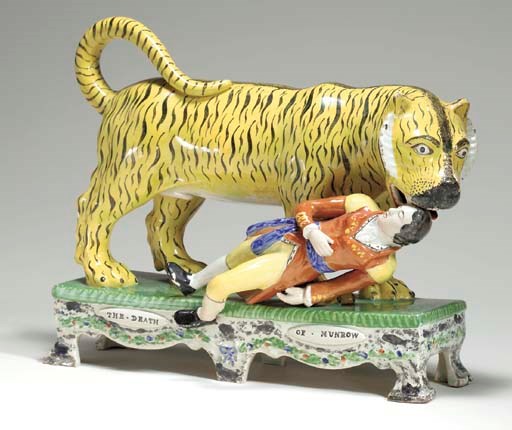 A STAFFORDSHIRE PEARLWARE GROUP OF 'THE DEATH OF MUNROW'