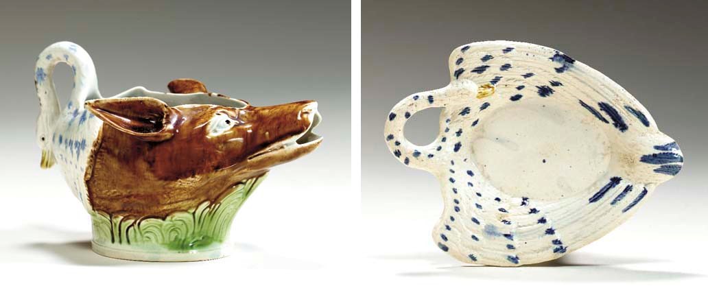 A STAFFORDSHIRE PEARLWARE SAUCE-BOAT AND STAND