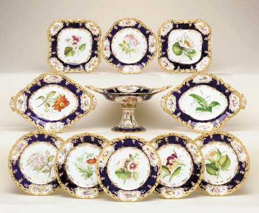 A COALPORT BLUE AND PALE YELLOW-GROUND PART DESSERT SERVICE