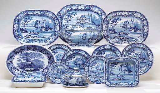 A DAVENPORT BLUE TRANSFER-PRINTED PART DINNER SERVICE