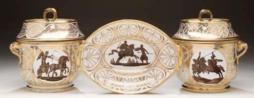 A PAIR OF COALPORT ICE PAILS, COVERS AND LINERS AND A FOOTED OVAL DISH FROM A 'HARLEQUIN' DESSERT SERVICE