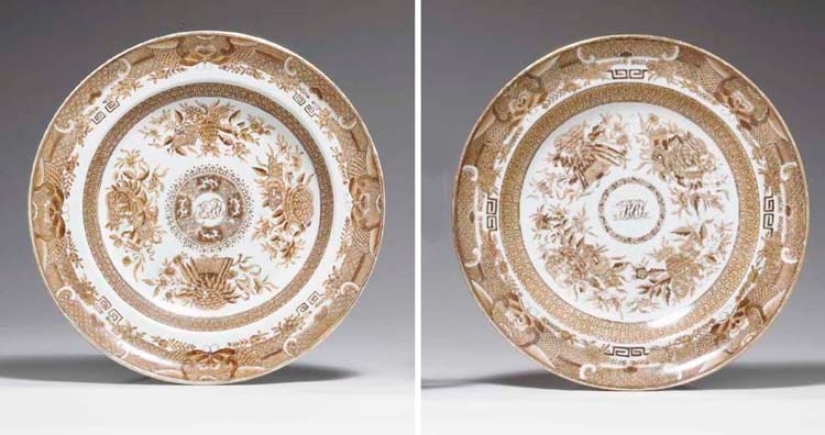 TWO INITIALLED 'BROWN FITZHUGH' SOUP PLATES