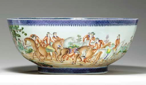 A LARGE HUNTING PUNCHBOWL