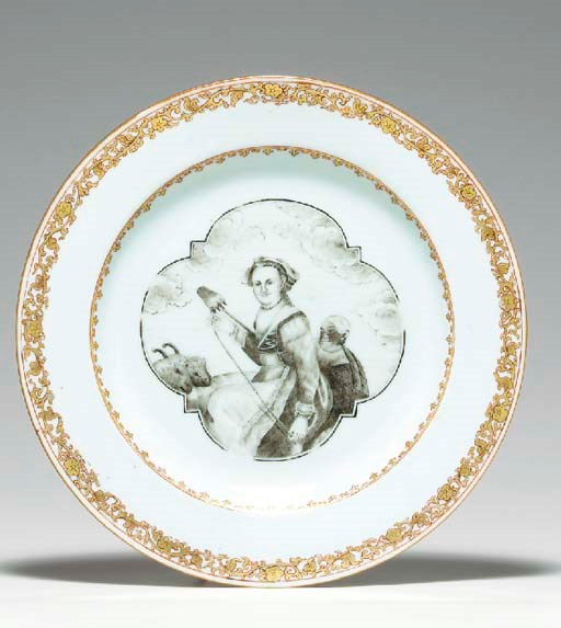 A GRISAILLE AND GILT EUROPEAN SUBJECT PLATE