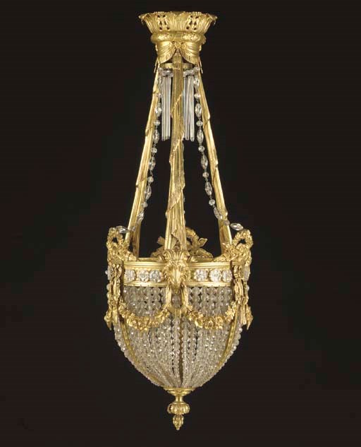 An ormolu and glass hall lantern,