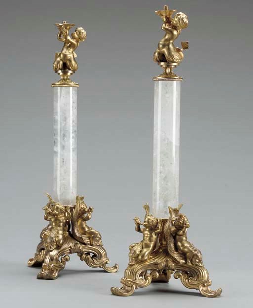 A pair of Continental ormolu and rock-crystal table lamps,