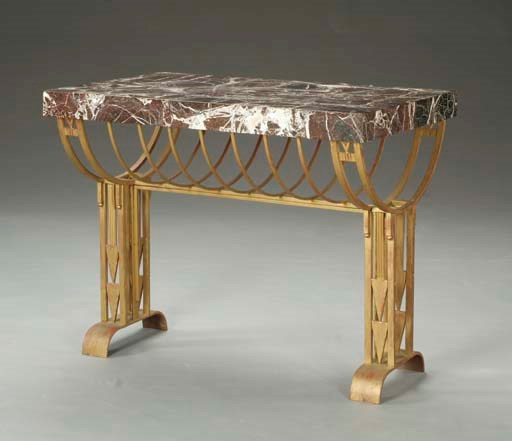 A GILT-METAL AND MARBLE CENTER TABLE,