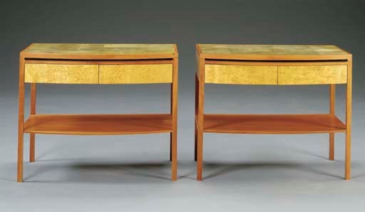 A PAIR OF MAPLE, BURL-BIRCH AND SHAGREEN SIDE TABLES,