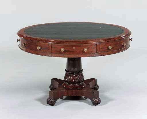 AN EARLY VICTORIAN MAHOGANY DRUM TABLE,