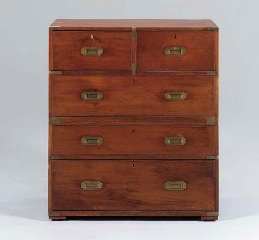 A VICTORIAN BRASS-BOUND MAHOGANY CAMPAIGN CHEST,