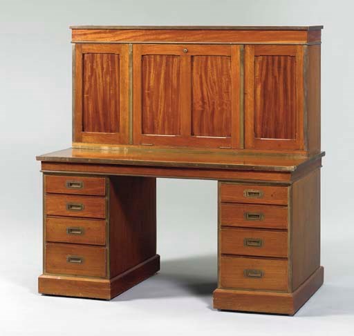 A VICTORIAN BRASS-BOUND MAHOGANY PEDESTAL DESK,
