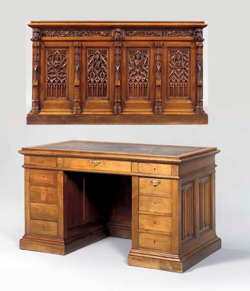 A VICTORIAN WALNUT DESK,