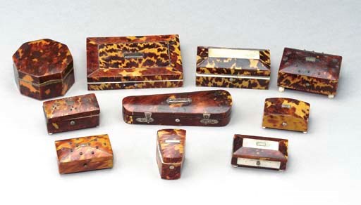 A GROUP OF TEN ENGLISH TORTOISESHELL BOXES**,