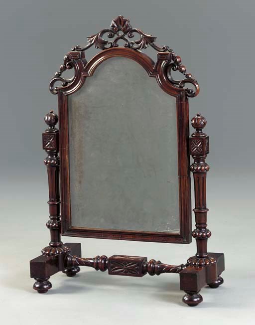 AN EARLY VICTORIAN ROSEWOOD TOILET MIRROR,