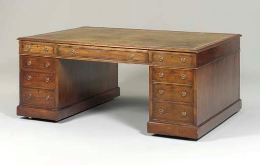 AN EARLY VICTORIAN MAHOGANY PEDESTAL PARTNER'S DESK,