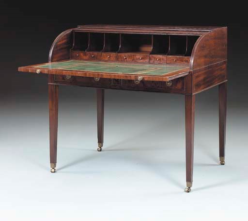 A GEORGE III MAHOGANY CYLINDER DESK,