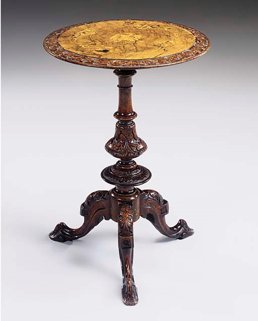 A burr walnut and marquetry circular occasional table