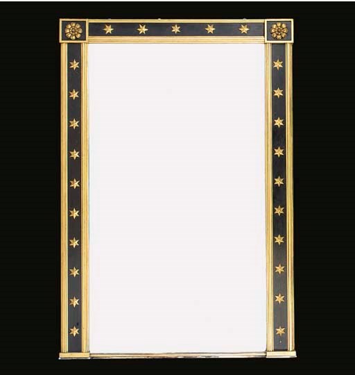 A REGENCY EBONISED AND PARCEL-GILT PIER GLASS