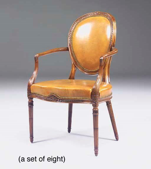A SET OF EIGHT SCOTTISH MAHOGANY OPEN ARMCHAIRS