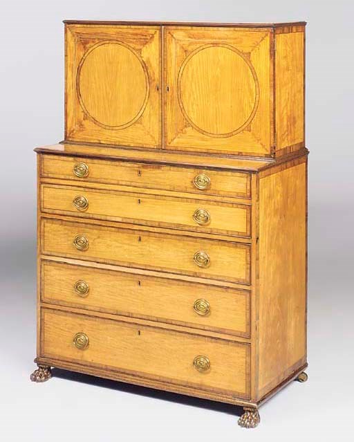 A GEORGE III SATINWOOD SECRETAIRE-CABINET