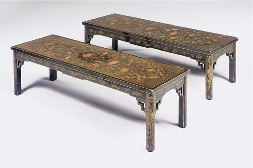 A MATCHED PAIR OF CHINESE POLYCHROME-LACQUER LOW TABLES