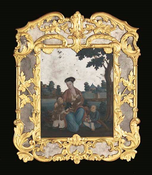 A CHINESE-EXPORT REVERSE MIRROR-PAINTING-ON-GLASS