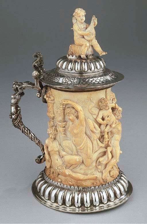 A German silver-mounted ivory tankard