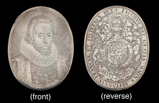 A silver plaque of James I, King of England