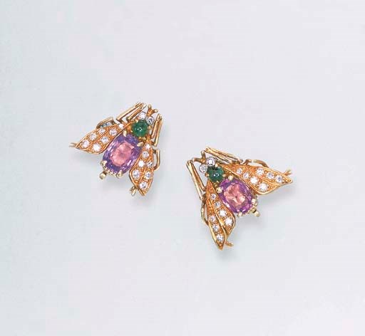 A PAIR OF GEM-SET INSECT EAR CLIPS, BY VAN CLEEF & ARPELS