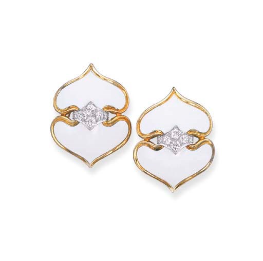 A PAIR OF ENAMEL AND DIAMOND EAR CLIPS, BY DAVID WEBB
