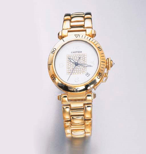A DIAMOND AND GOLD "PASHA" WRISTWATCH, BY CARTIER
