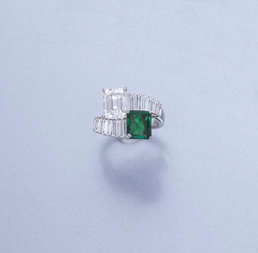 AN EMERALD AND DIAMOND RING
