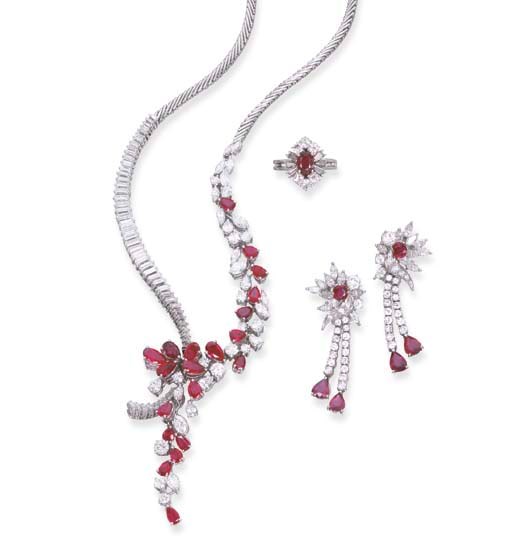 A SUITE OF RUBY AND DIAMOND JEWELLERY