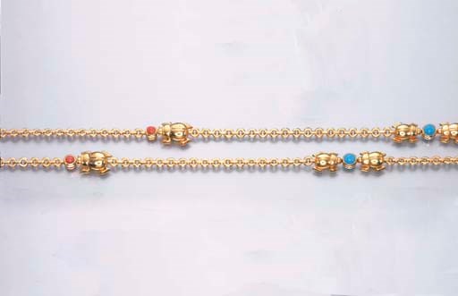 A TURQUOISE AND CORAL NECKLACE, BY CARTIER