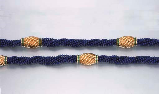 A LAPIS LAZULI AND ENAMEL SAUTOIR, BY BULGARI