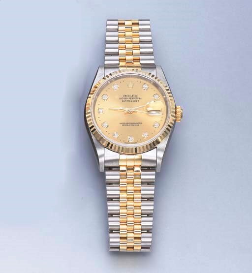 A GOLD, STEEL AND DIAMOND-SET OYSTER PERPETUAL WRISTWATCH, BY ROLEX