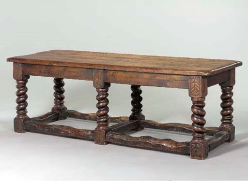 A CONTINENTAL BAROQUE STYLE OAK REFECTORY TABLE,
