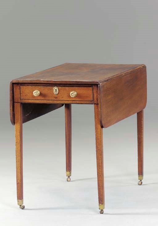 A LATE GEORGE III MAHOGANY PEMBROKE TABLE,