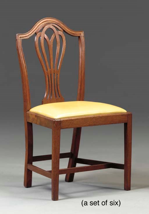 A SET OF SIX GEORGE III PROVINCIAL MAHOGANY DINING CHAIRS,