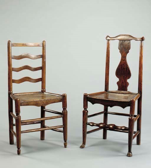 A TWO ENGLISH PROVINCIAL TURNED SIDE CHAIRS,